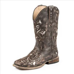 09-018-0901-0671 Roper Girls Belle Western Boots Metallic Silver Underlay