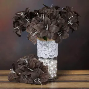 10 Bushes Chocolate Brown Artificial Silk Easter Lily Flowers, Faux Bouquets