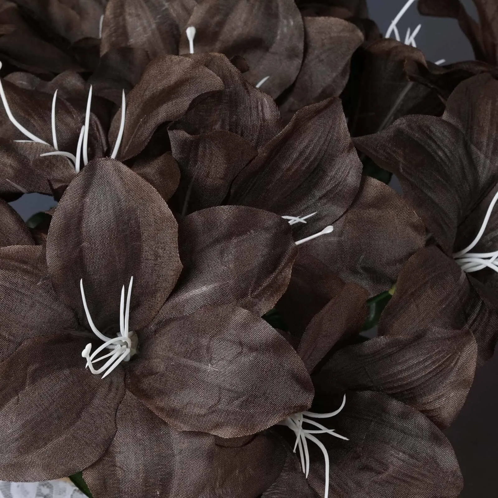 10 Bushes Chocolate Brown Artificial Silk Easter Lily Flowers, Faux Bouquets