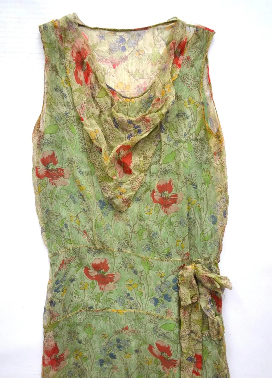 1920s Flapper Dress pale Green Poppy Floral