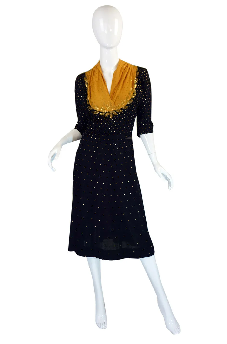 1940s Rare Brass Studded Swing Dress