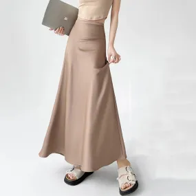 2024 New Spring Summer Acetate Satin Long Womens Elegant High Waist Wrap Hip Mermaid Ladies Fashion Maxi Skirt