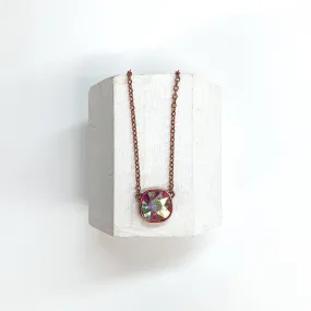 AB Cushion Cut Crystal Necklace in Copper Tone