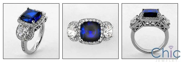 Anniversary 2 Ct Sapphire Cushion Halo Pave Cubic Zirconia Cz Ring