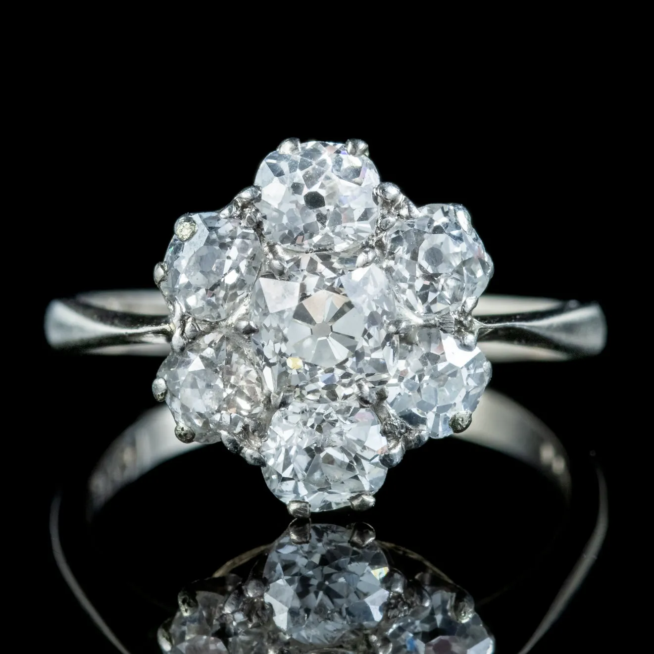 Antique Edwardian Old Cut Diamond Cluster Ring 2.20ct Diamond Circa 1905