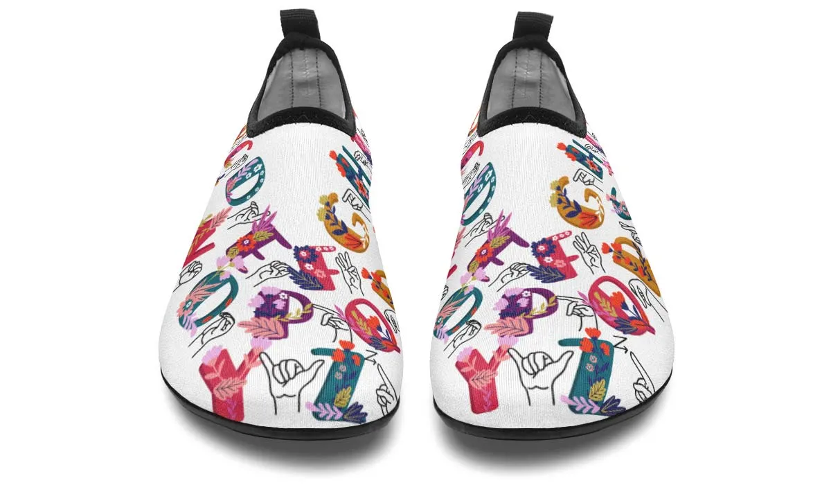 ASL Floral Alphabet Aqua Barefoot Shoes