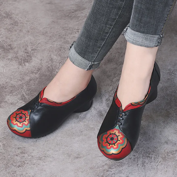 Autumn Ethnic Style Leather Printed Shoes