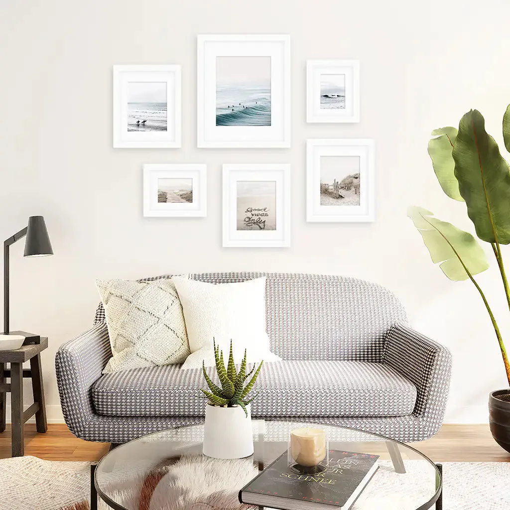 Beige Blue Coastal Gallery Wall. Set of 6 Prints