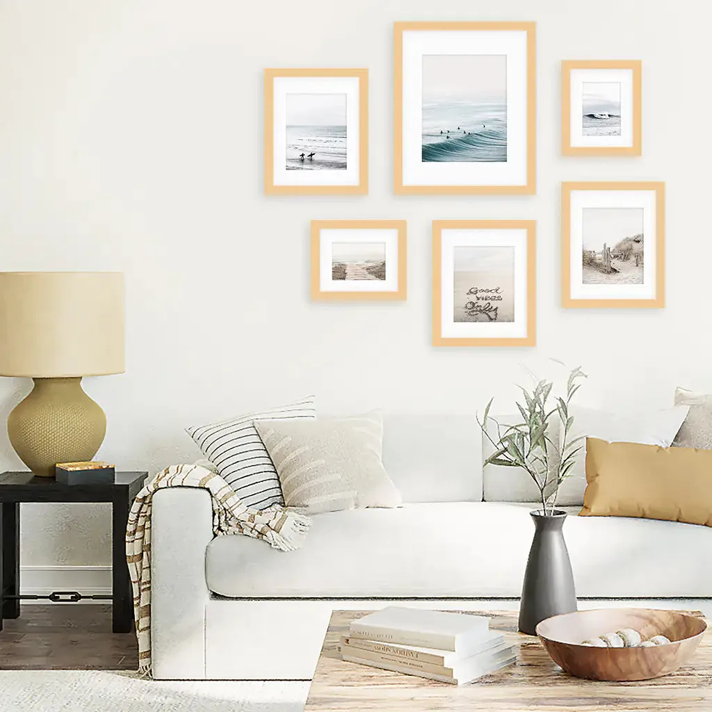 Beige Blue Coastal Gallery Wall. Set of 6 Prints