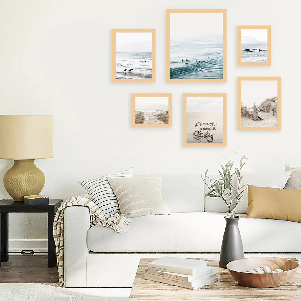 Beige Blue Coastal Gallery Wall. Set of 6 Prints