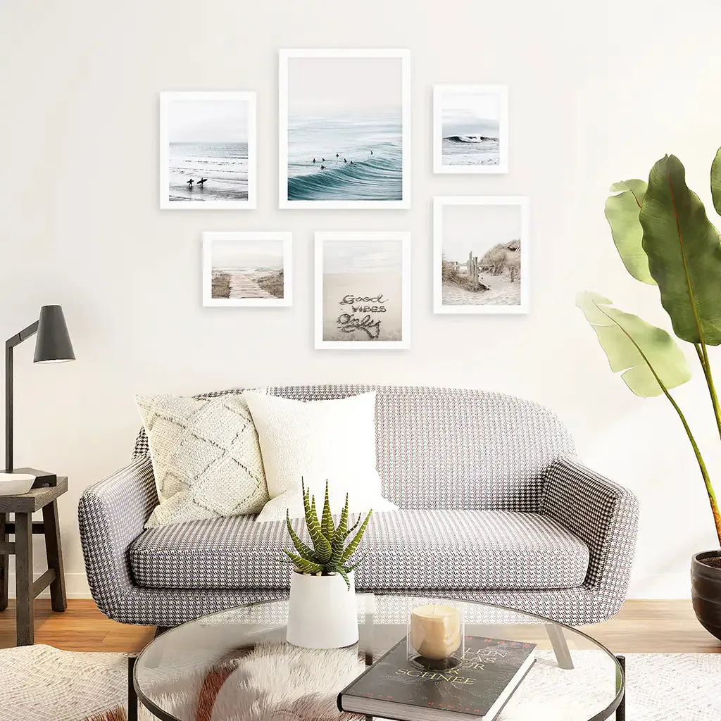 Beige Blue Coastal Gallery Wall. Set of 6 Prints