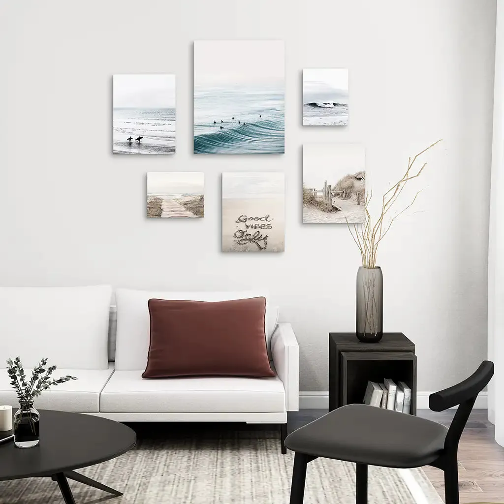 Beige Blue Coastal Gallery Wall. Set of 6 Prints