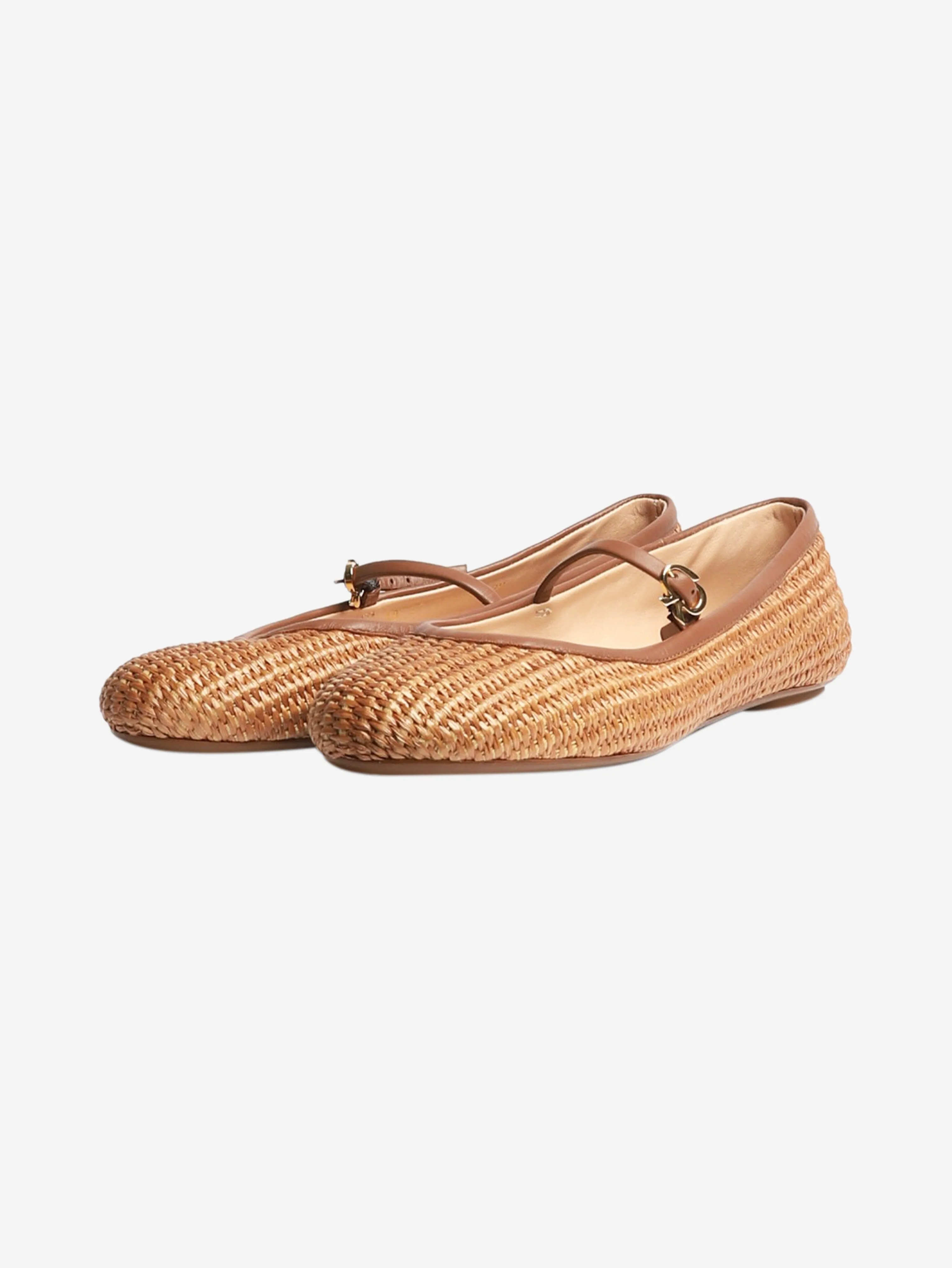 Beige Carla woven raffia ballet flats - size EU 37.5