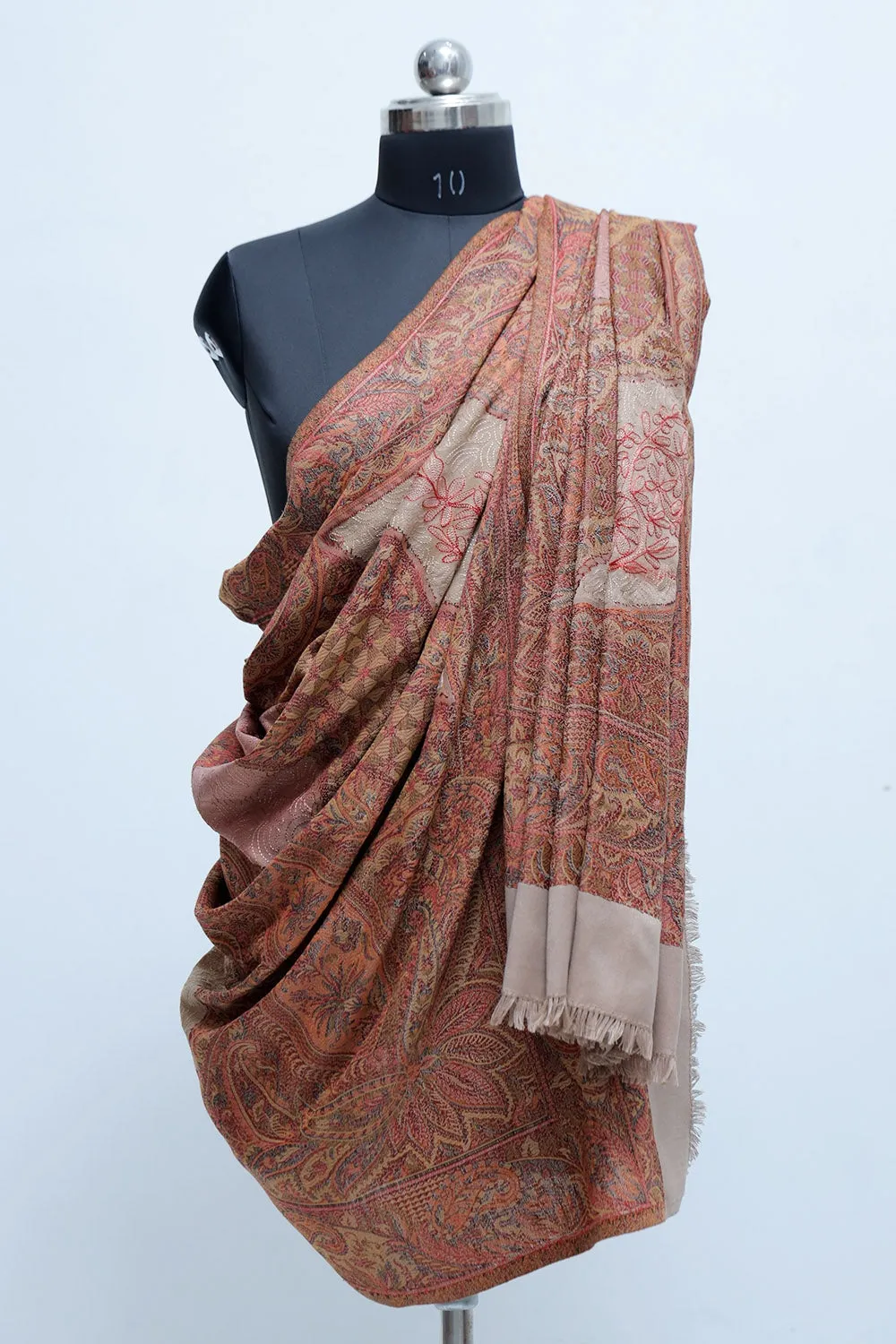 Beige Colour Jamawar Shawl With Kashmiri Aari Work Looks/ Elegant.