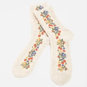 Beige Flower Pattern Socks