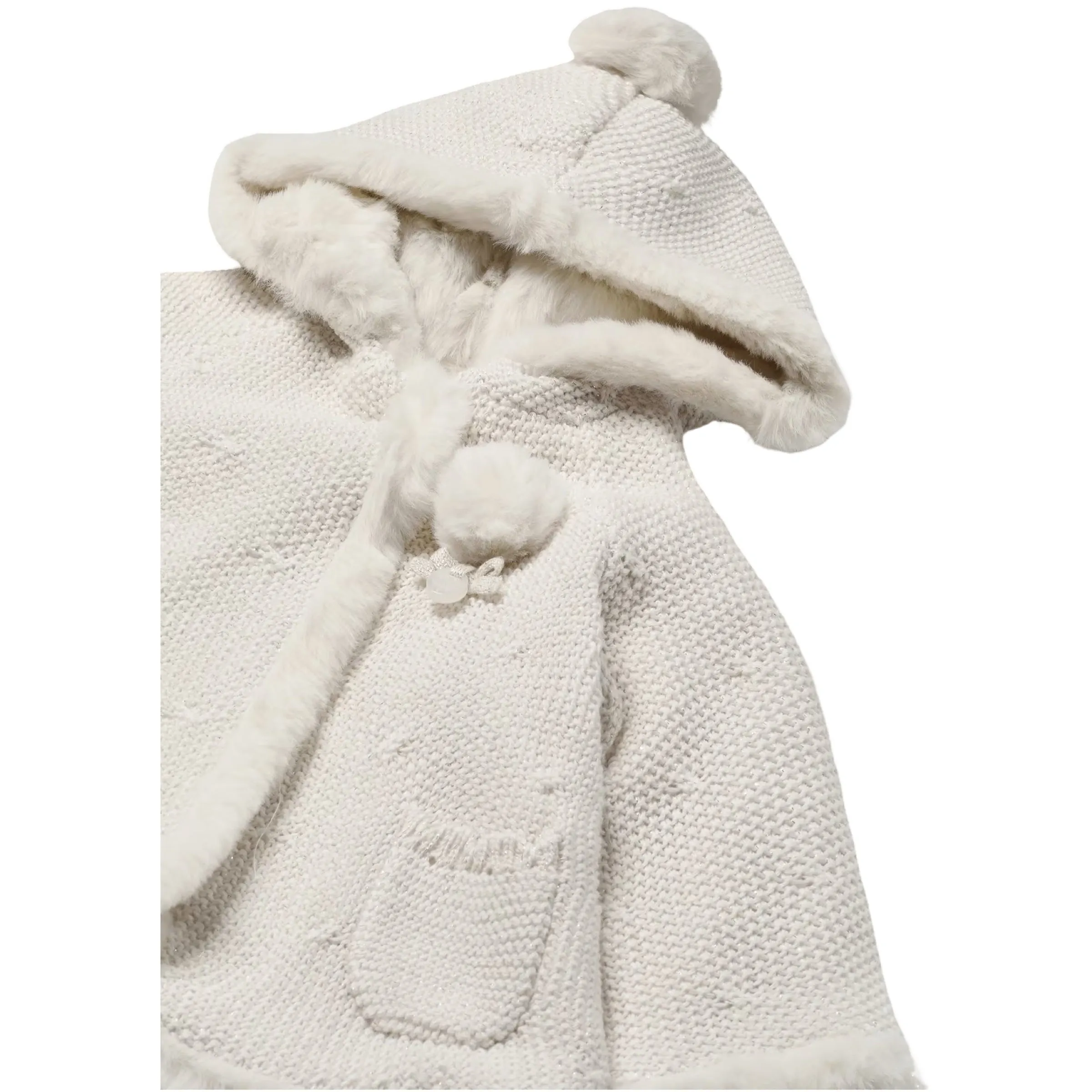 Beige Pom Knit Hooded Coat