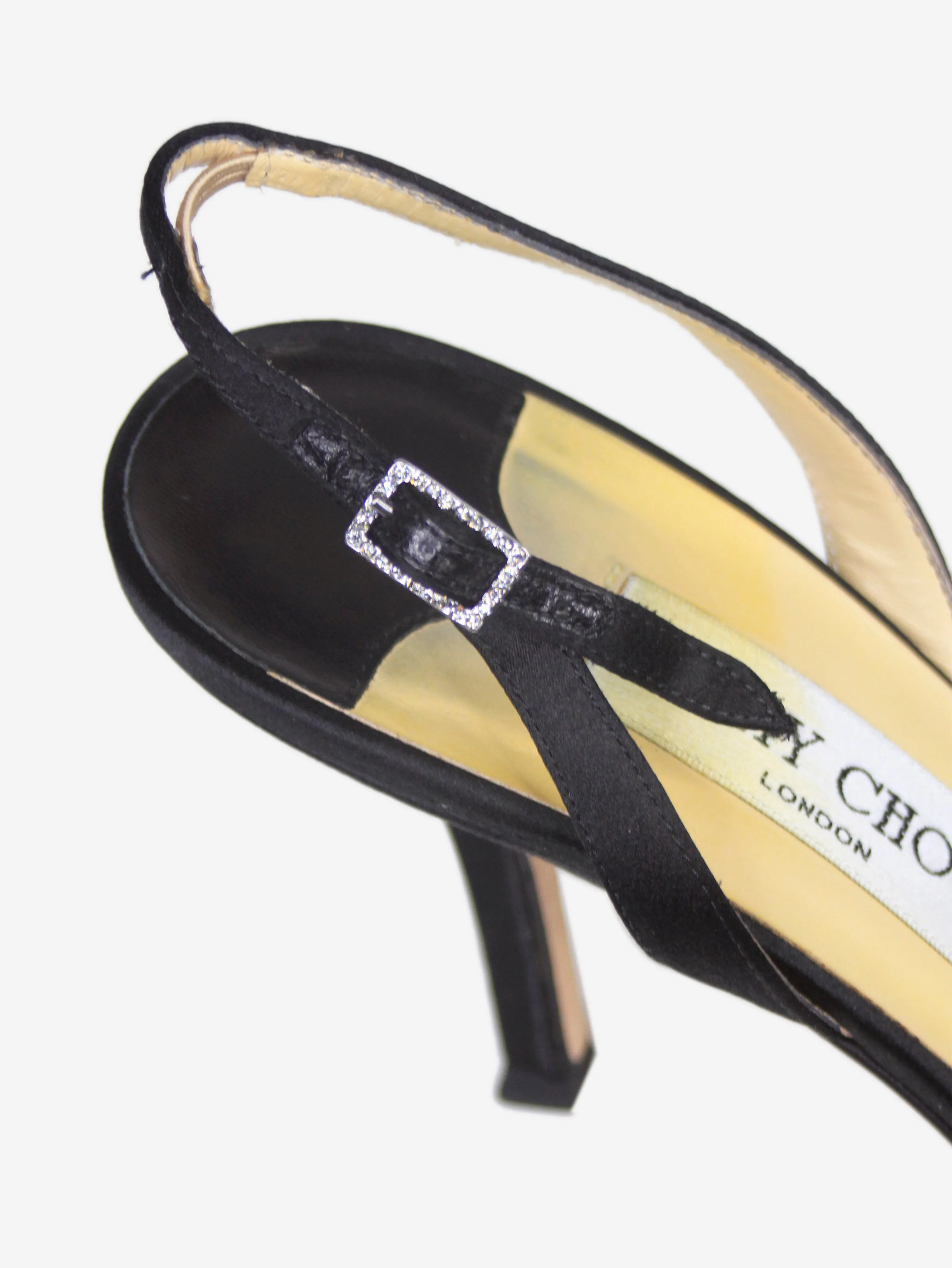 Black satin bejewelled slingback pumps - size EU 38