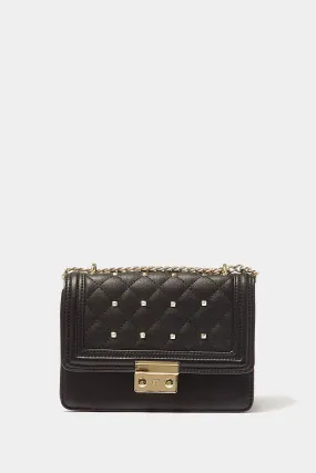 Black Studded Flap Shoulder Bag