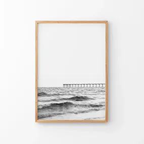 Black White Minimalistic Beach Pier Poster