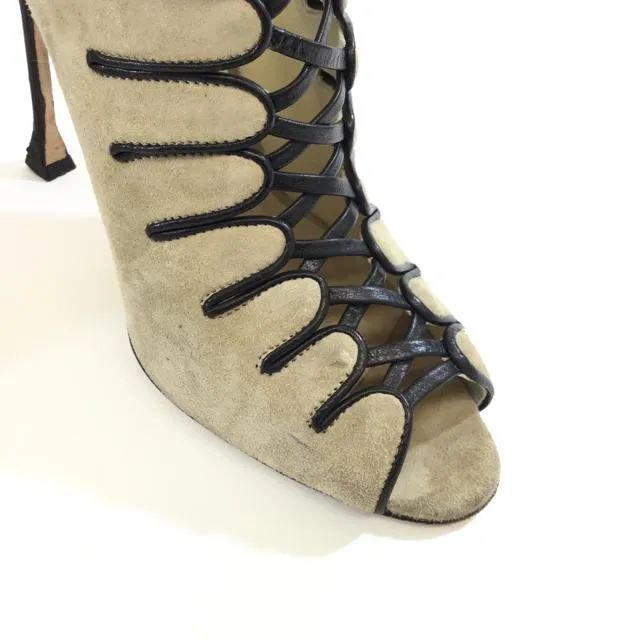 Brian Atwood Suede Caged Stiletto Heels. Size 9.5