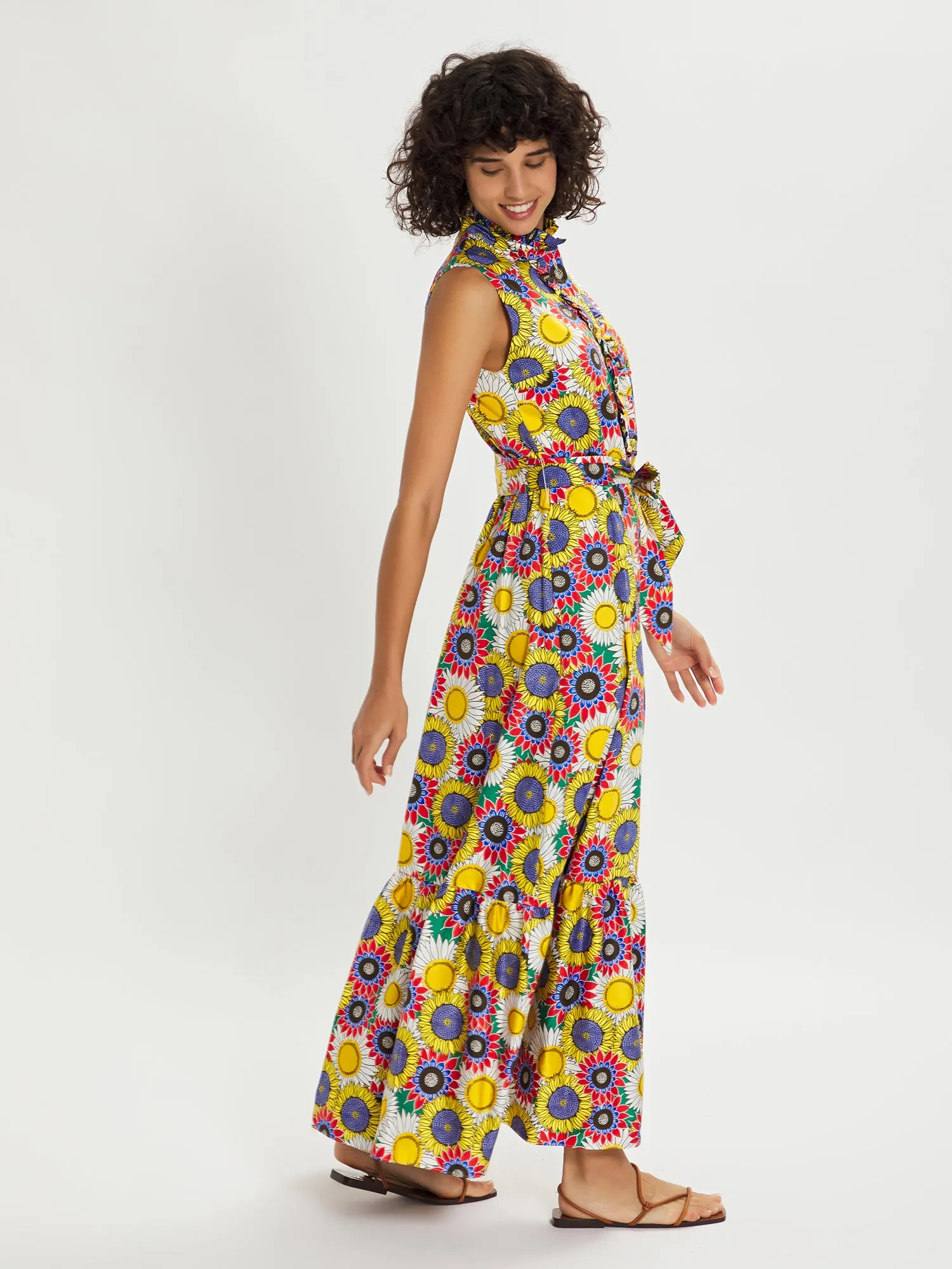 Brooke Cotton Summer Maxi Dress - Yellow/Blue