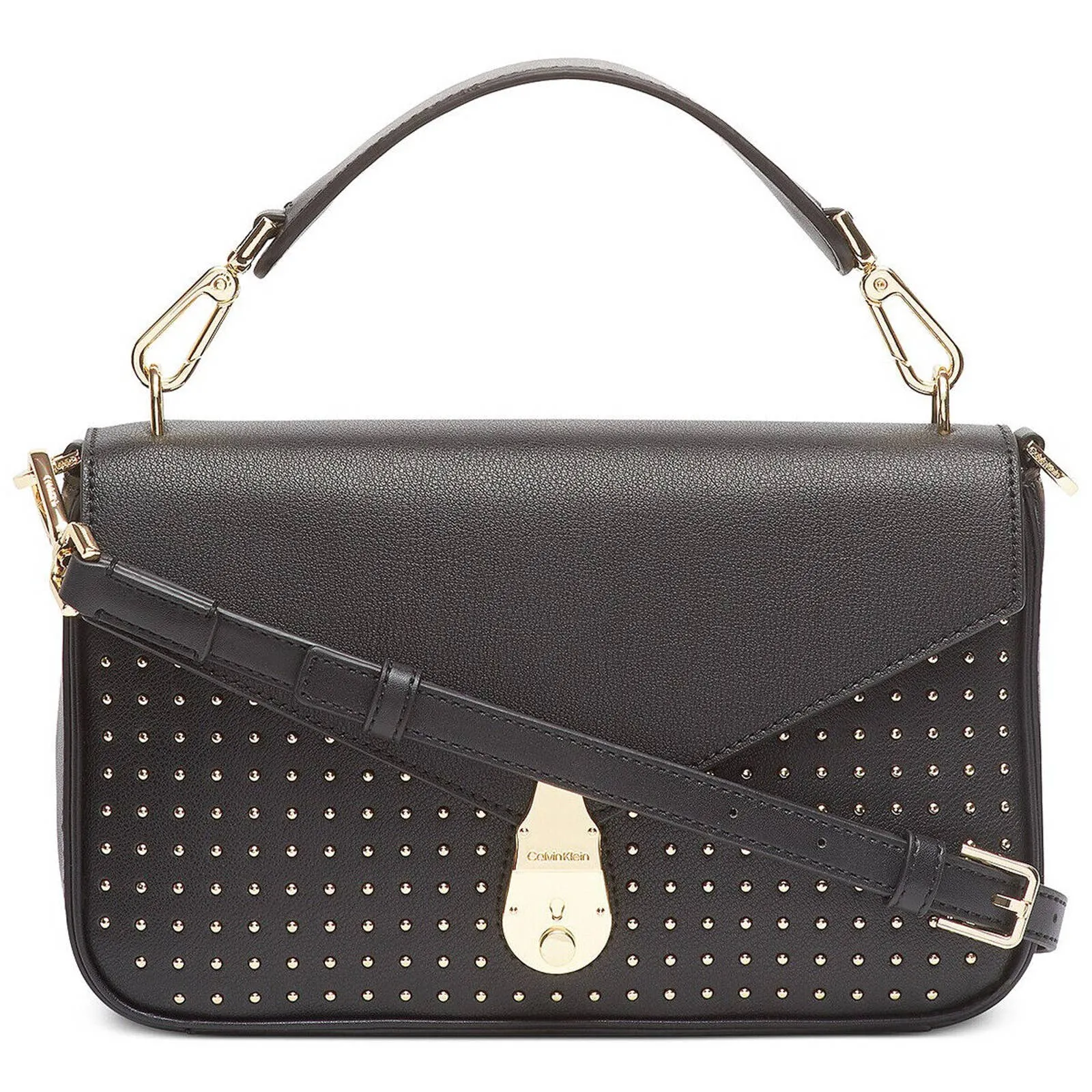 CALVIN KLEIN Locked STUDDED Crossbody Bag BLACK LEATHER, NWT, $268