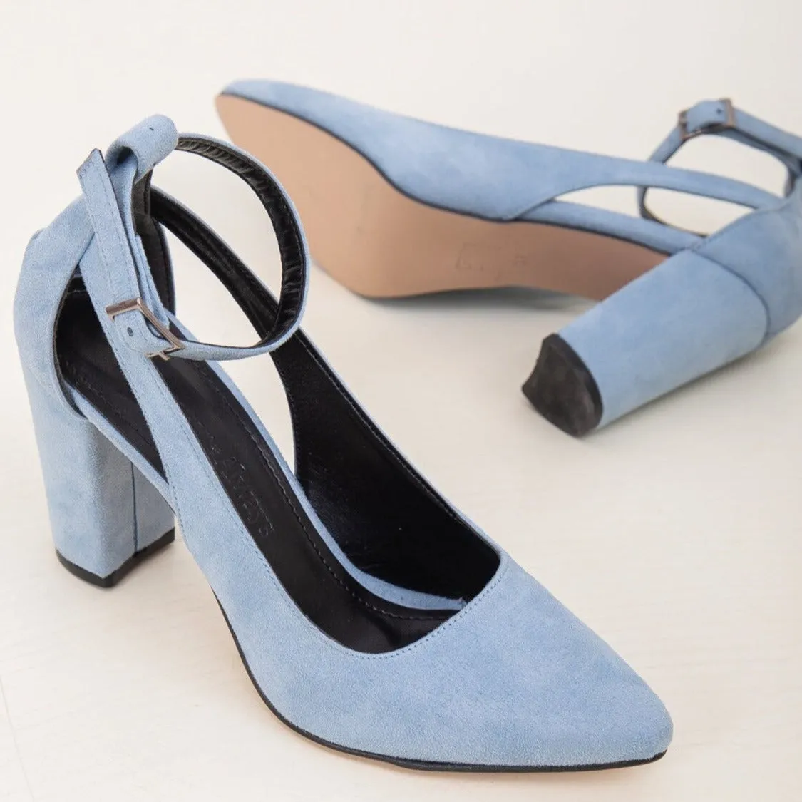 Camila - Baby Blue Suede Wedding Shoes with Pearls