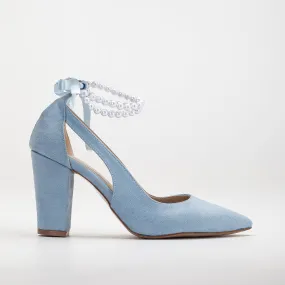 Camila - Baby Blue Suede Wedding Shoes with Pearls