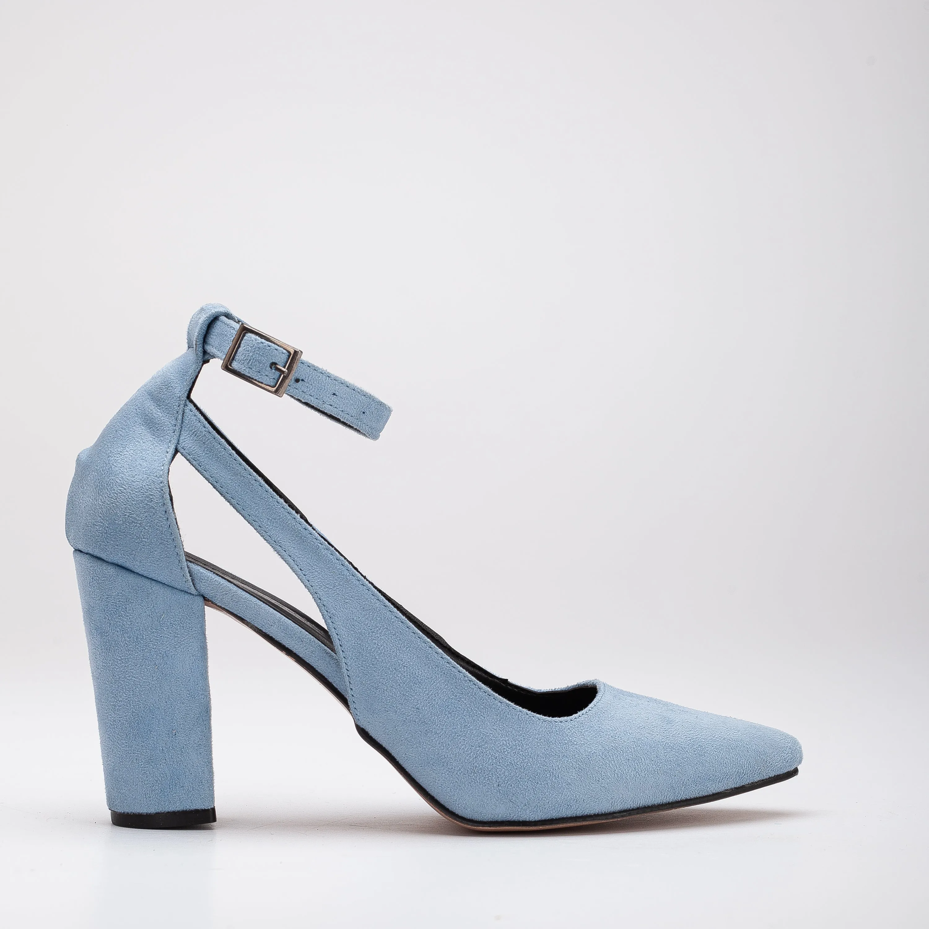 Camila - Baby Blue Suede Wedding Shoes with Pearls