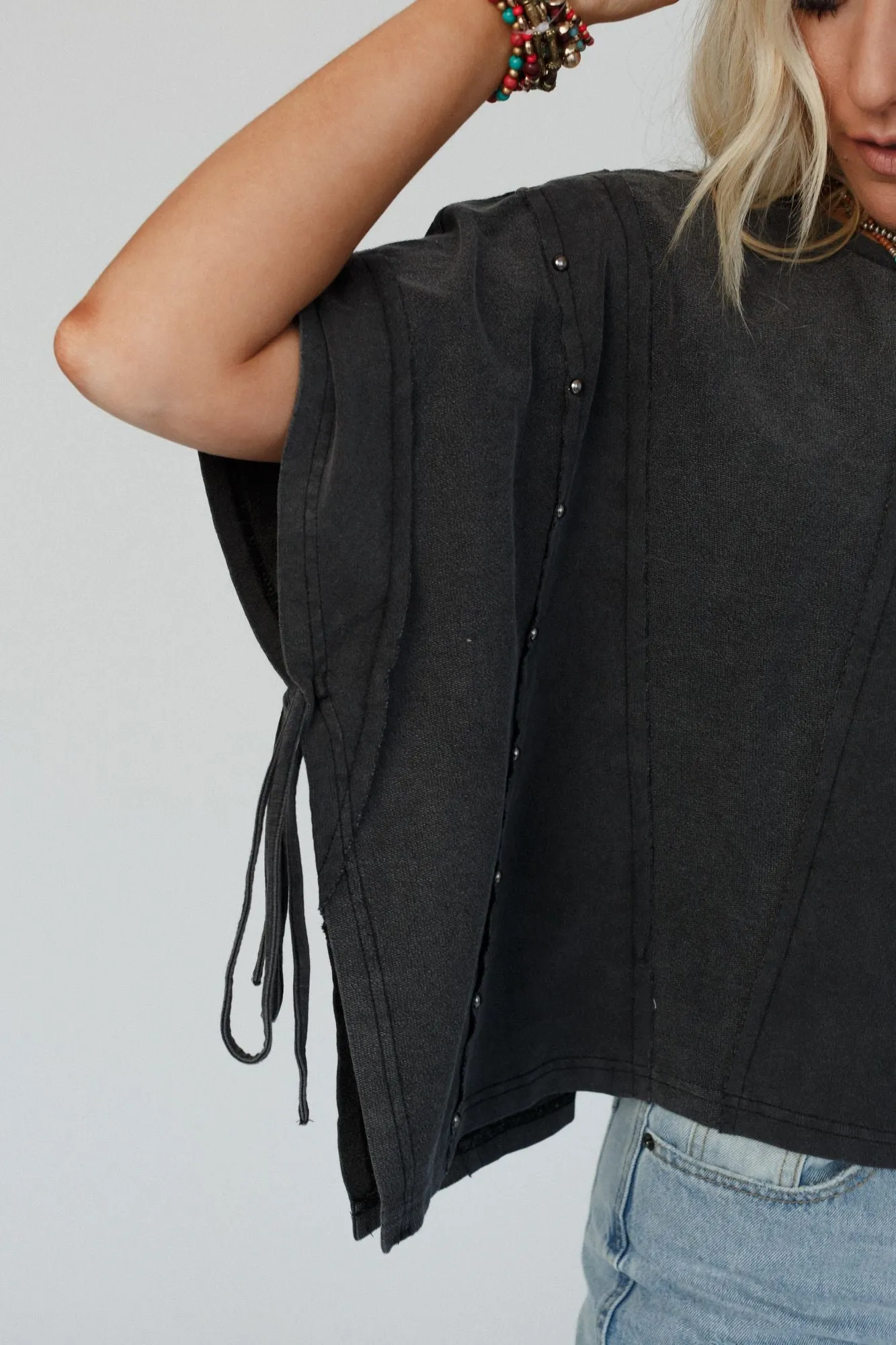 Cape Cod Studded Top - Charcoal