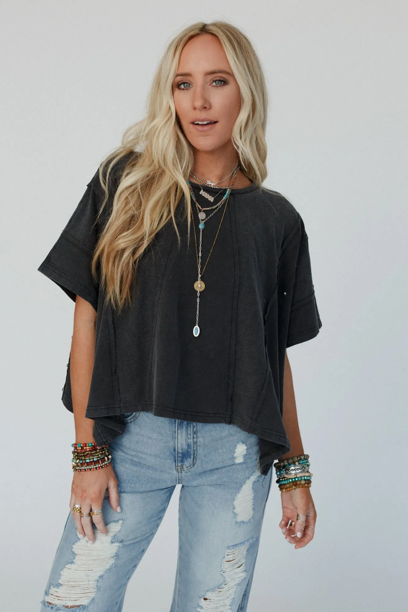 Cape Cod Studded Top - Charcoal