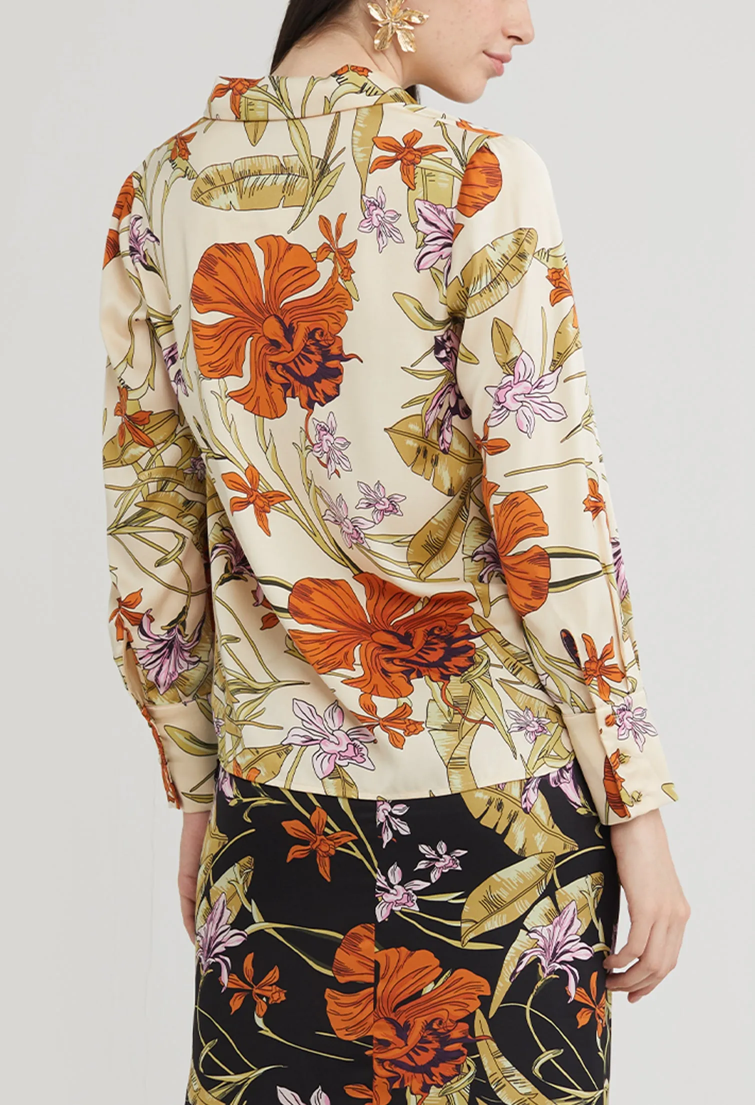 Ceria Floral Satin Button Up Blouse