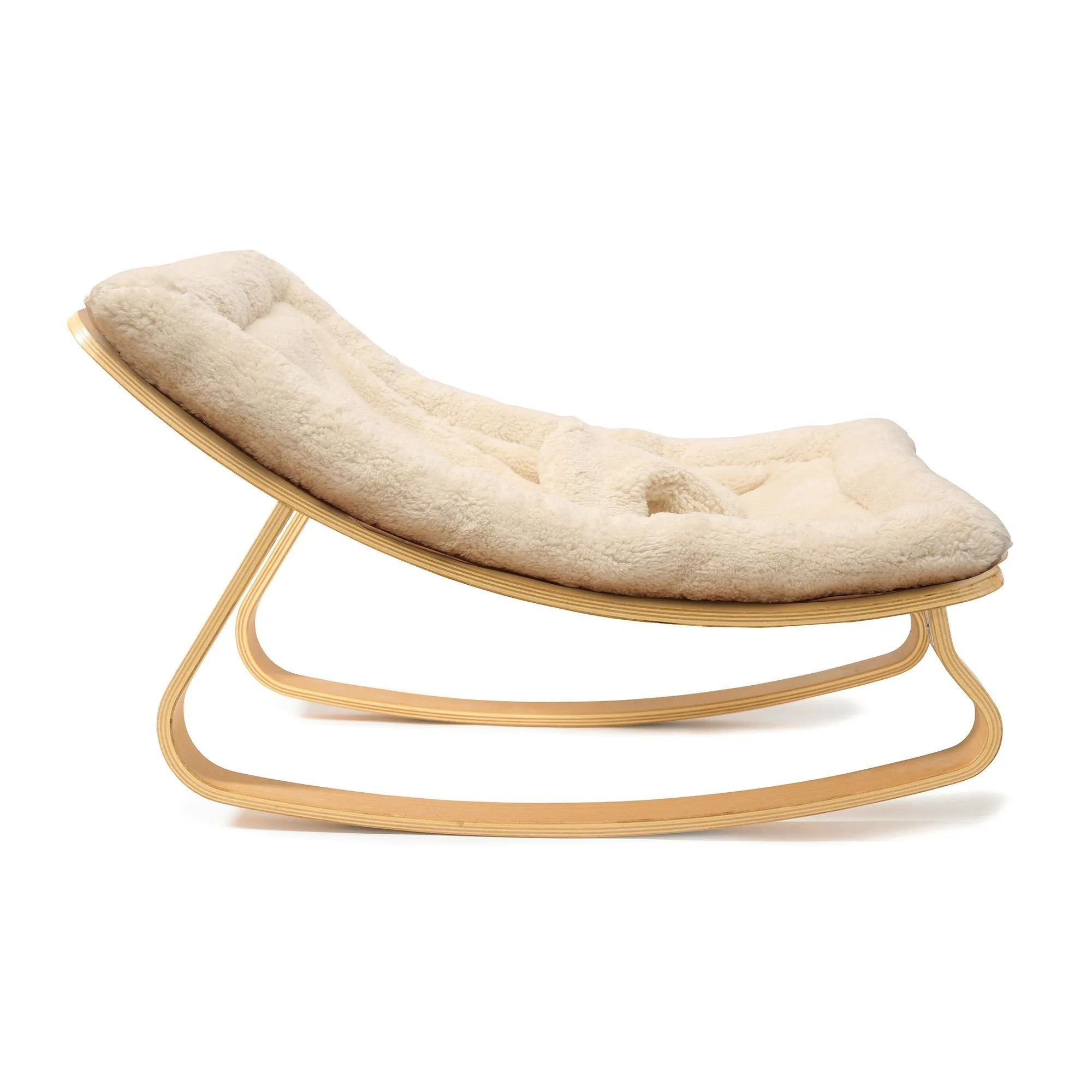 Charlie Crane LEVO Baby Rocker - Beech with Fur Milk Cushion