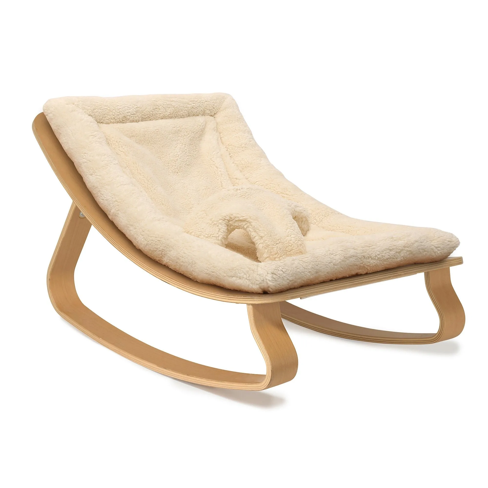 Charlie Crane LEVO Baby Rocker - Beech with Fur Milk Cushion