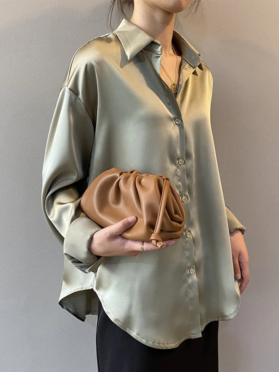 Chic Oversized Satin Button-Up Blouse