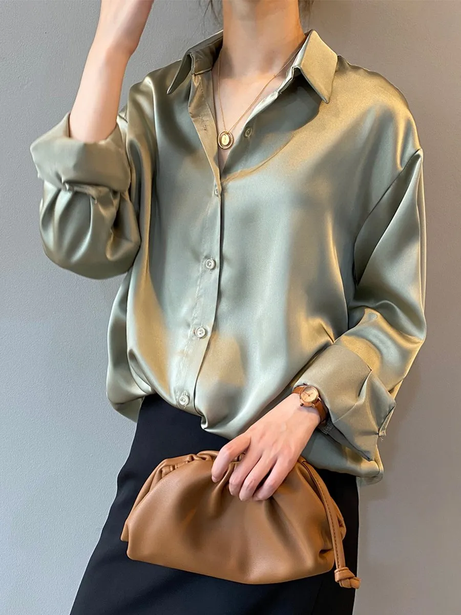 Chic Oversized Satin Button-Up Blouse