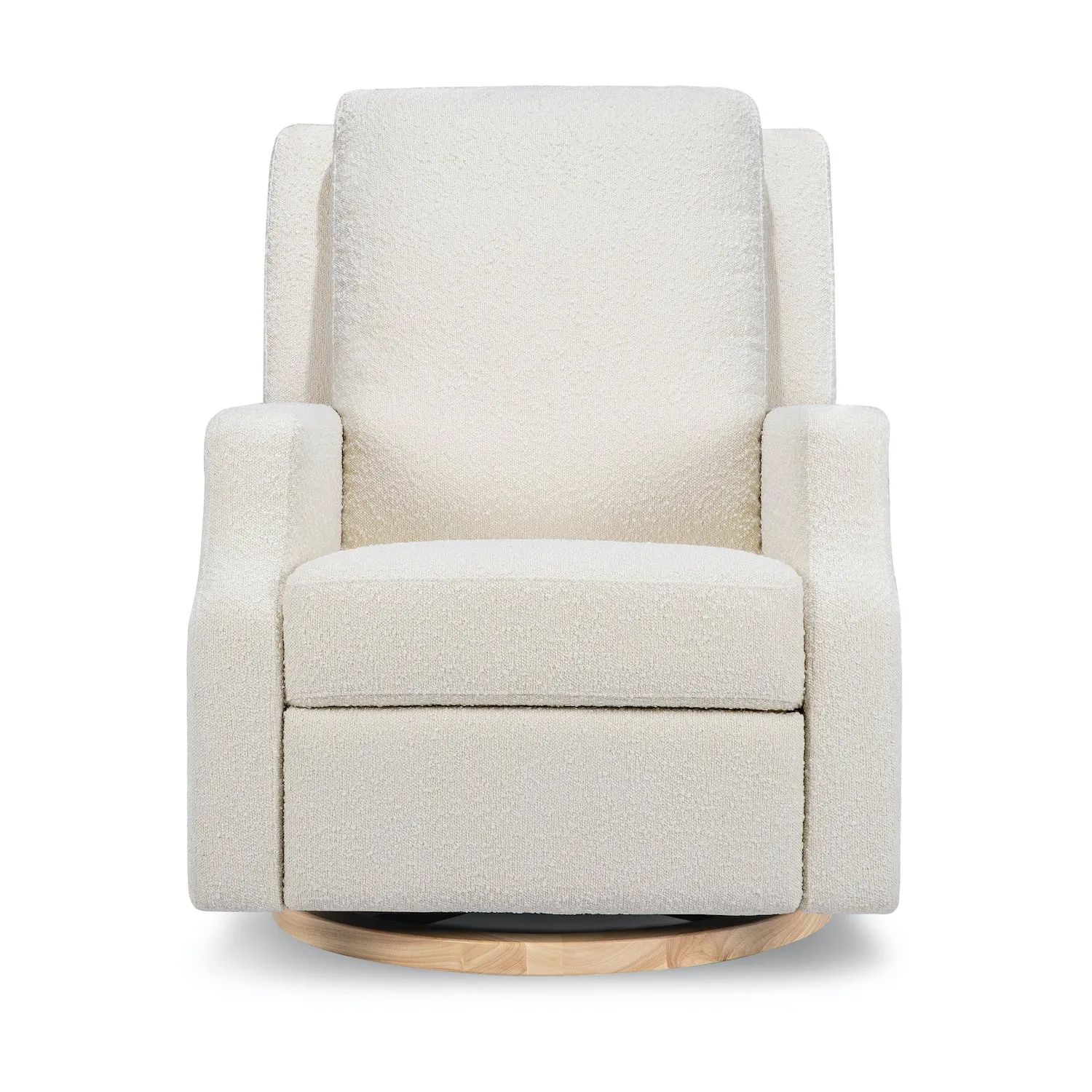 Crewe Recliner   Swivel Glider in Eco-Performance Fabric - Ivory Boucle w/ Light Wood Base