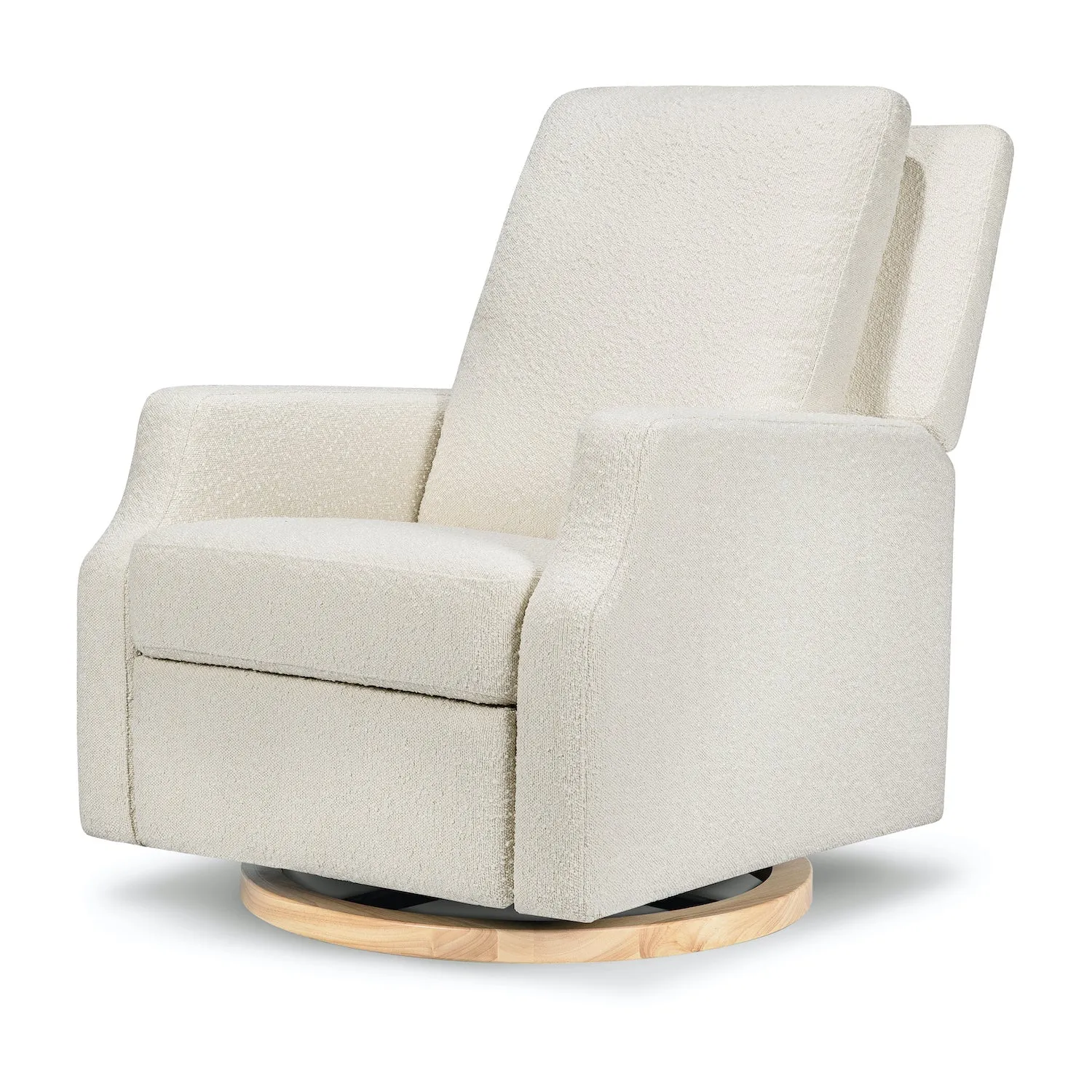 Crewe Recliner   Swivel Glider in Eco-Performance Fabric - Ivory Boucle w/ Light Wood Base