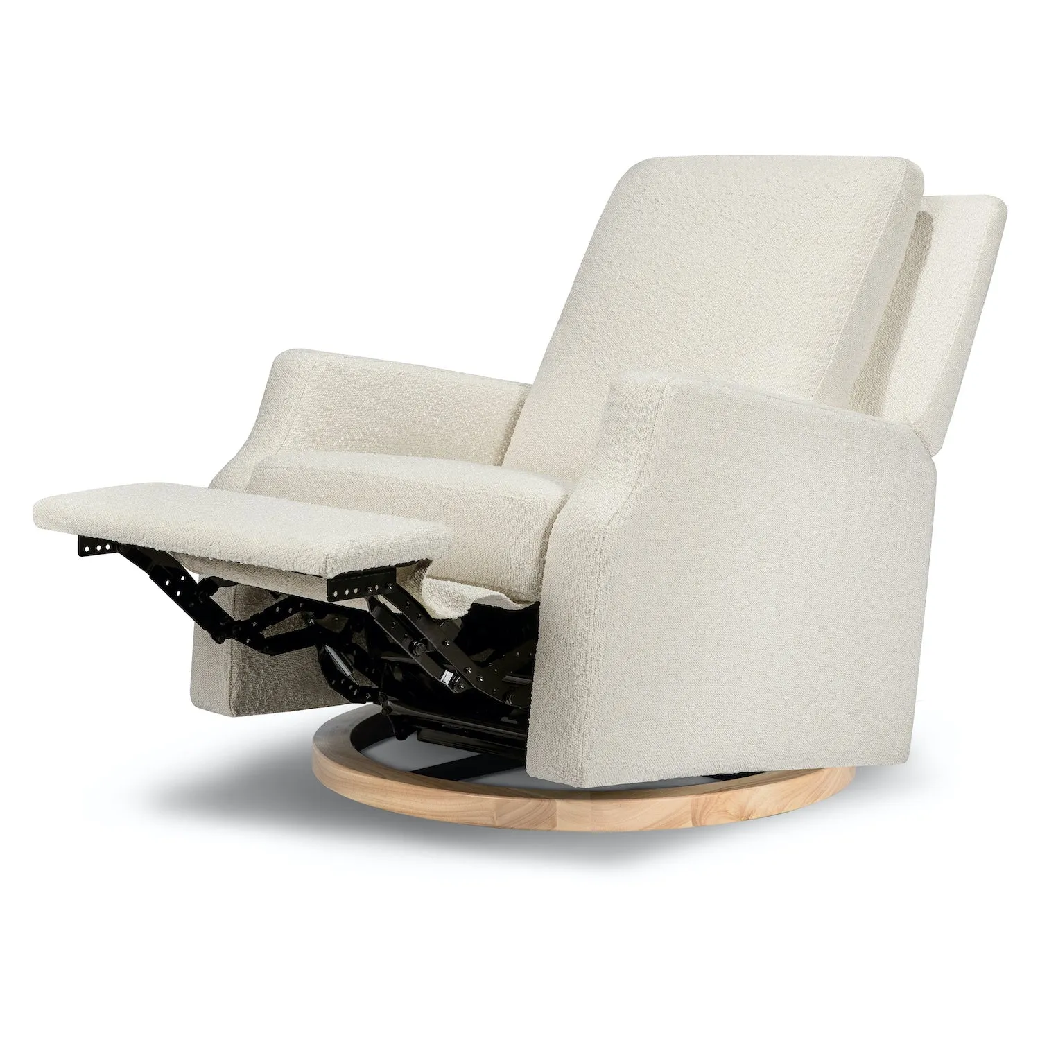 Crewe Recliner   Swivel Glider in Eco-Performance Fabric - Ivory Boucle w/ Light Wood Base