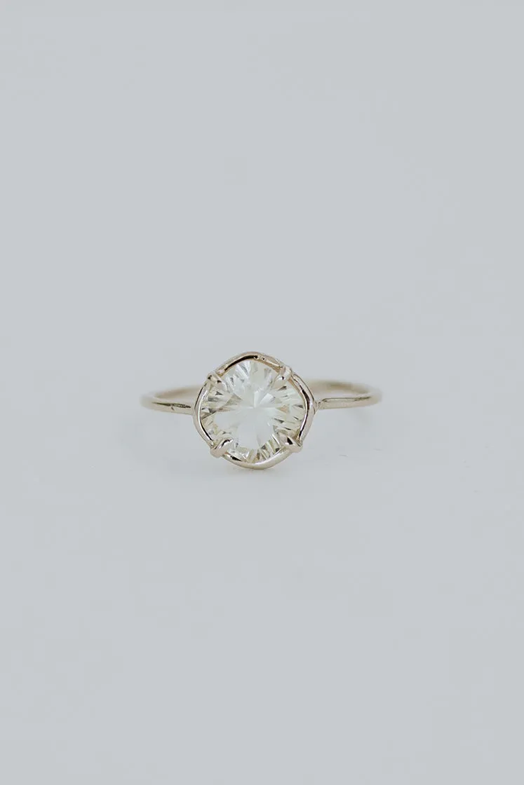 Cushion Cut Sunstone Ring - 14K White Gold