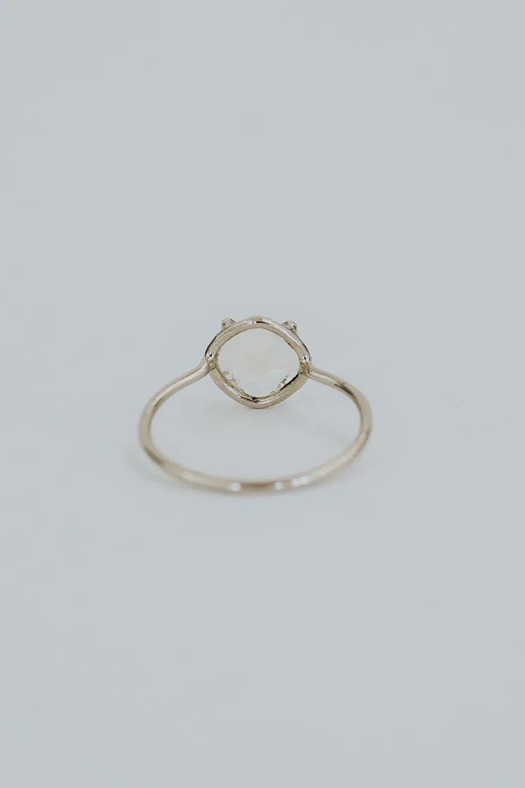 Cushion Cut Sunstone Ring - 14K White Gold