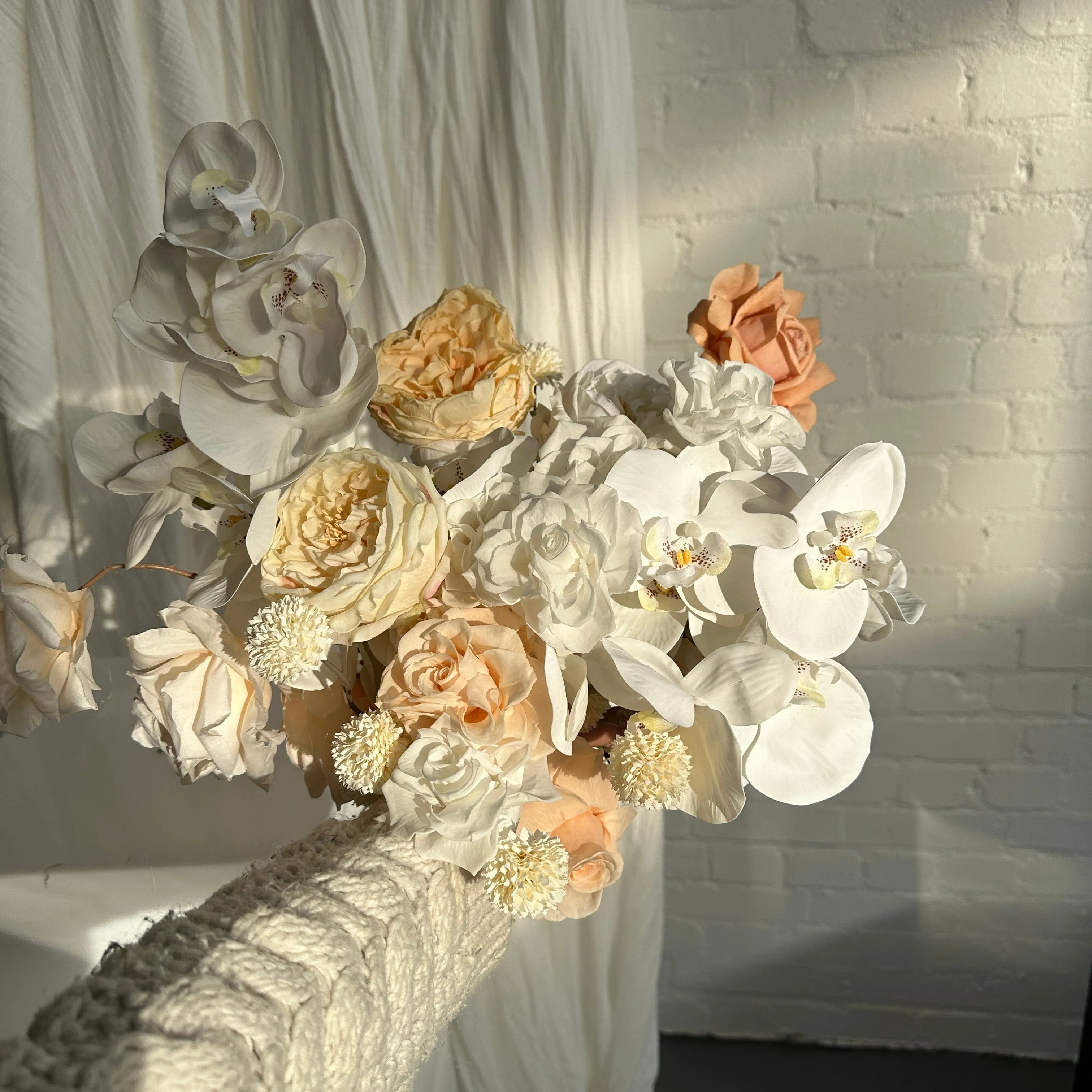 Dried & Artificial Flowers Top Table Centerpiece - Ivory White & Peach