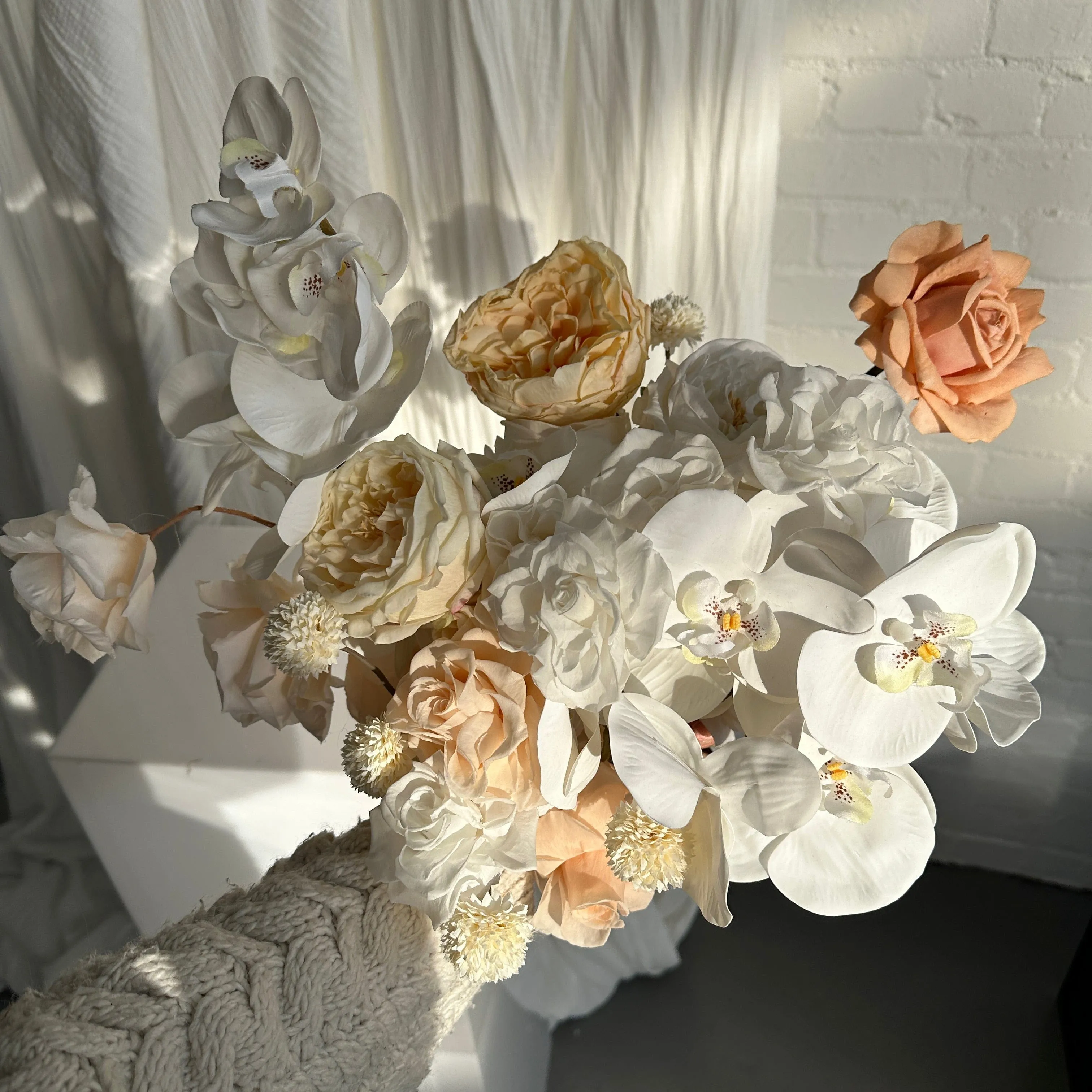 Dried & Artificial Flowers Top Table Centerpiece - Ivory White & Peach