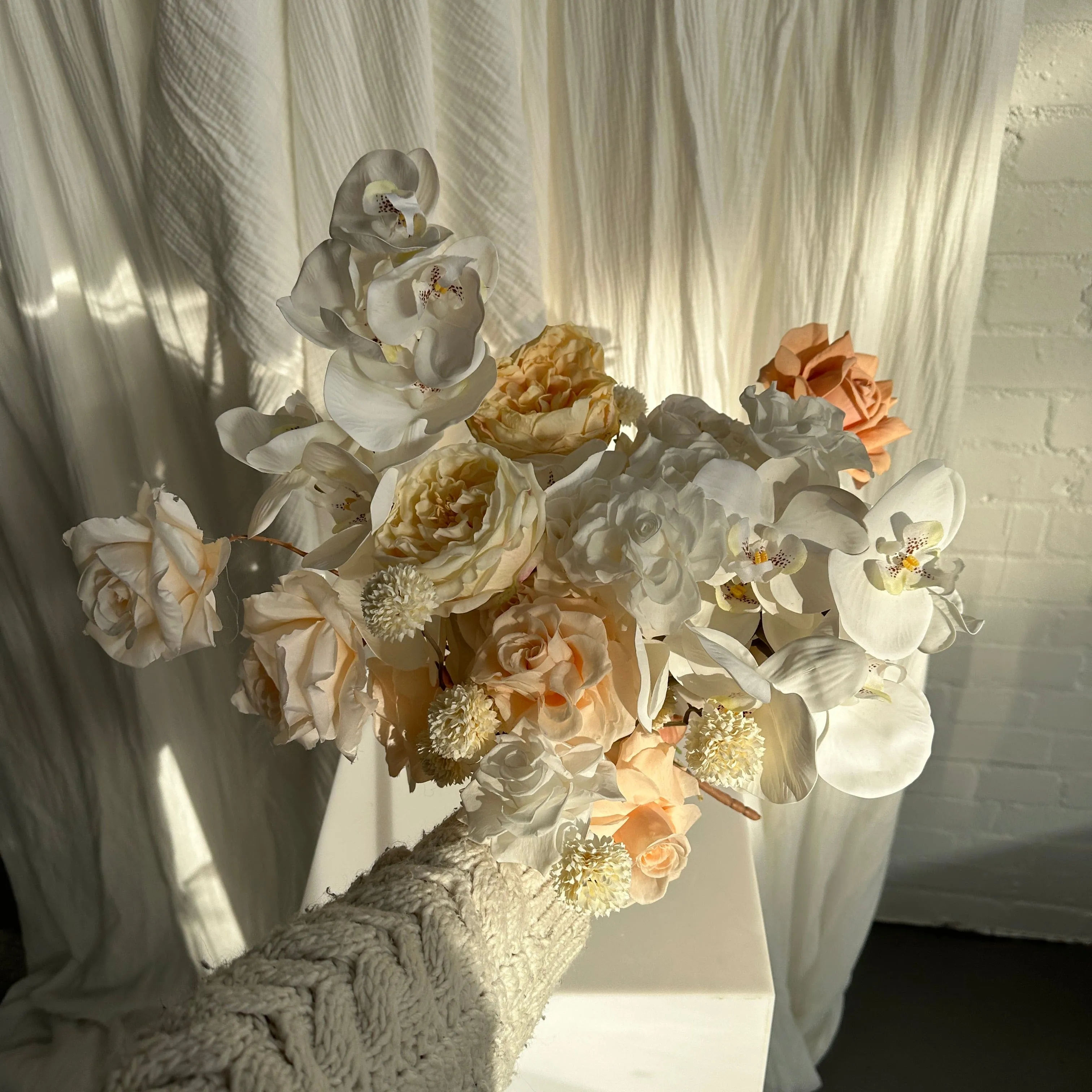 Dried & Artificial Flowers Top Table Centerpiece - Ivory White & Peach