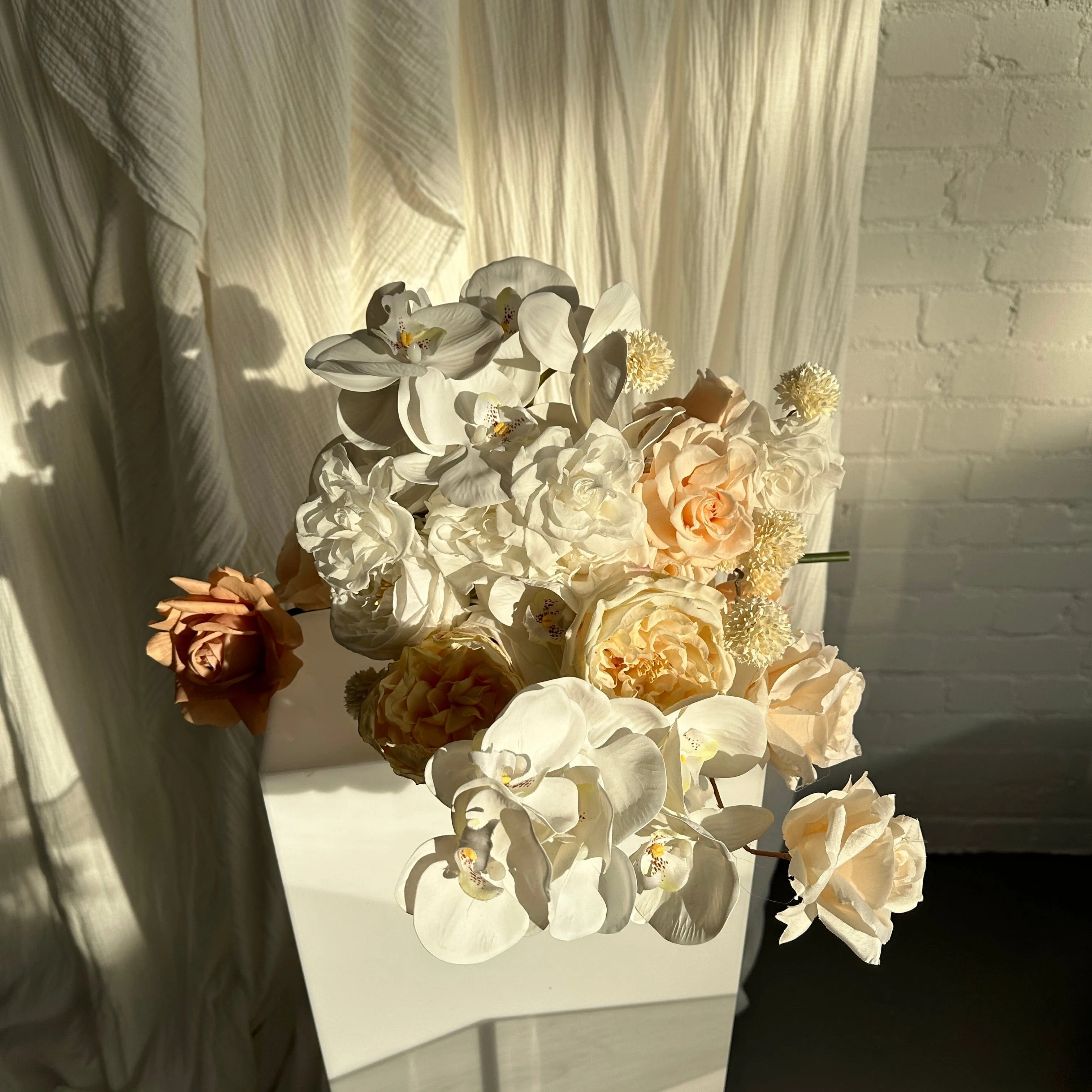 Dried & Artificial Flowers Top Table Centerpiece - Ivory White & Peach