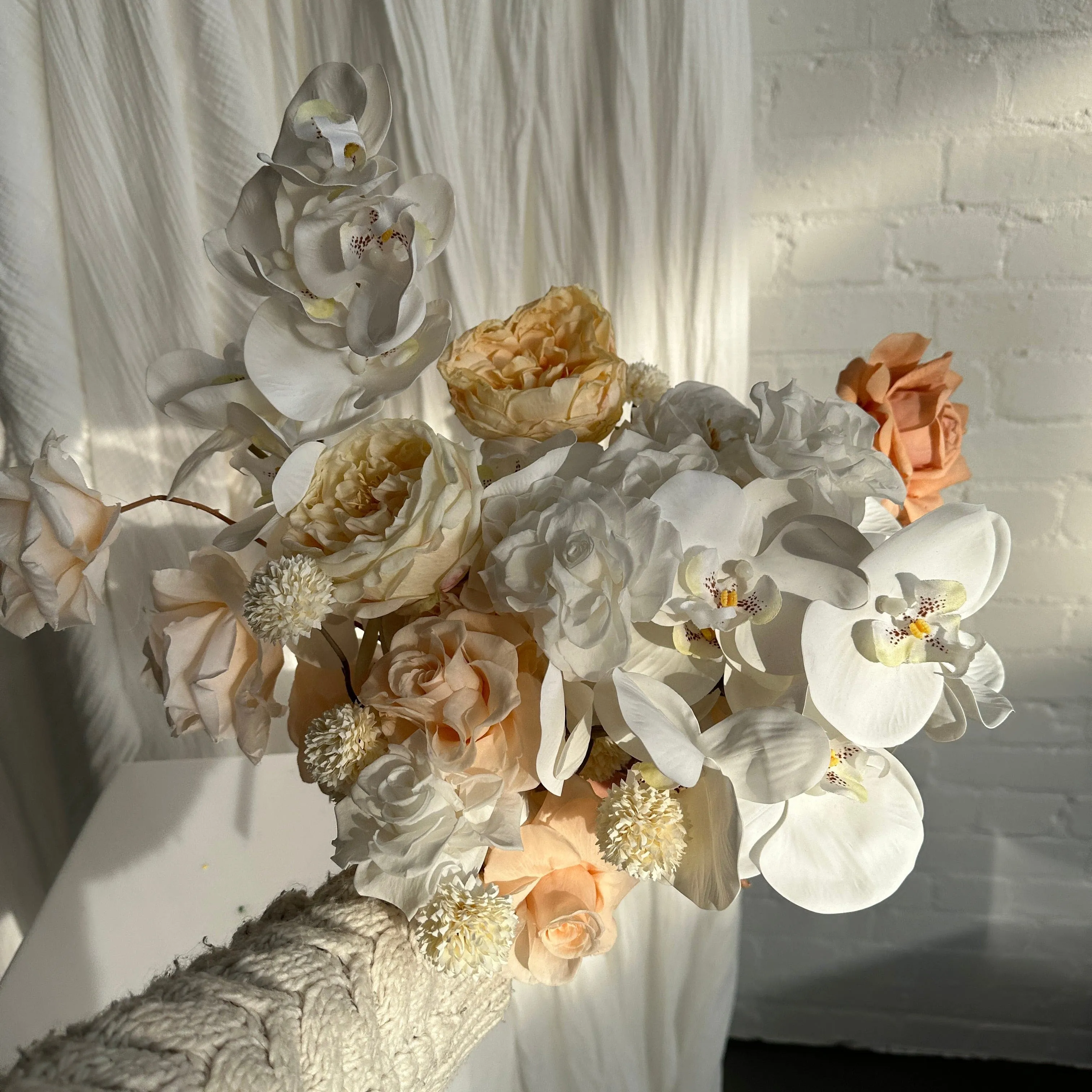 Dried & Artificial Flowers Top Table Centerpiece - Ivory White & Peach