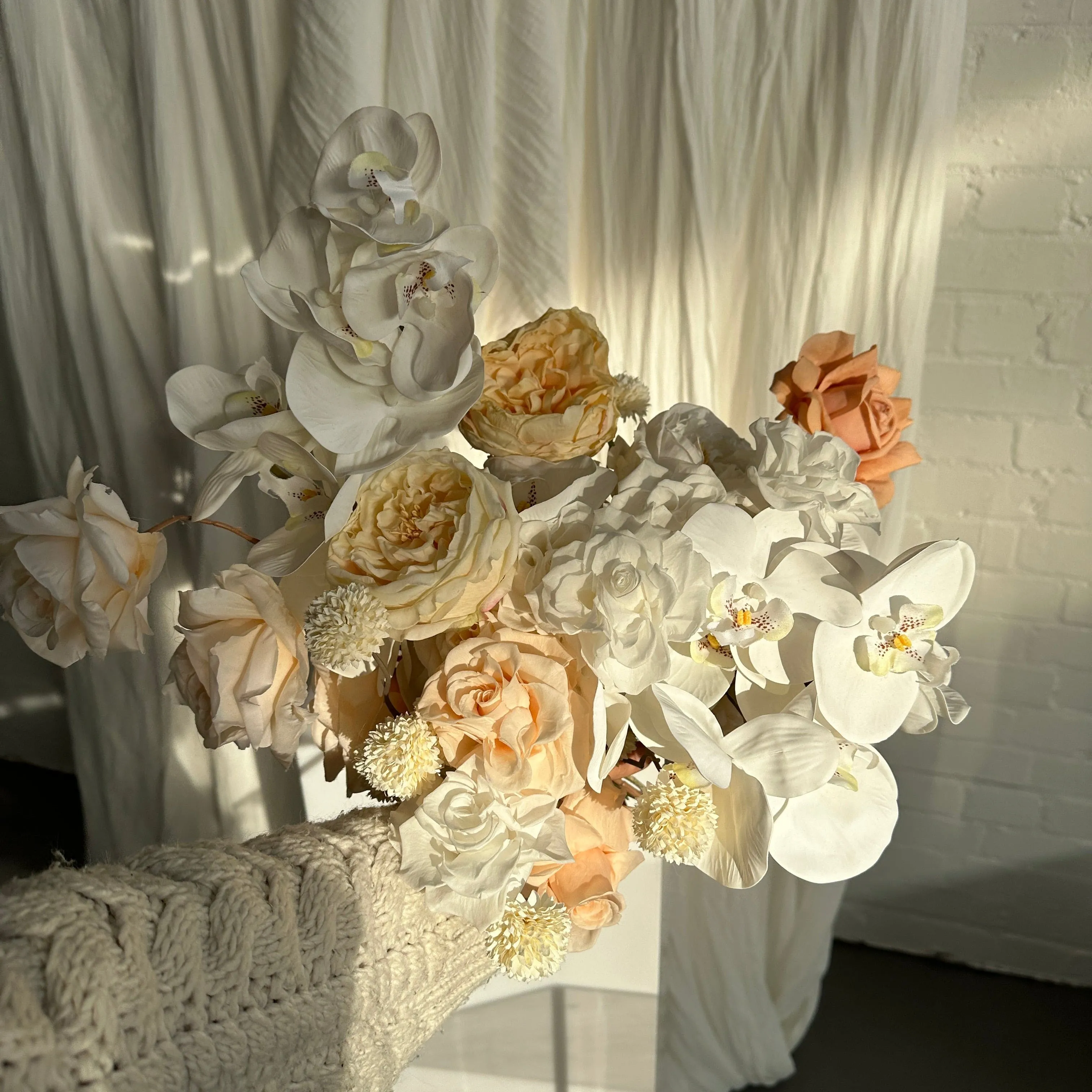 Dried & Artificial Flowers Top Table Centerpiece - Ivory White & Peach