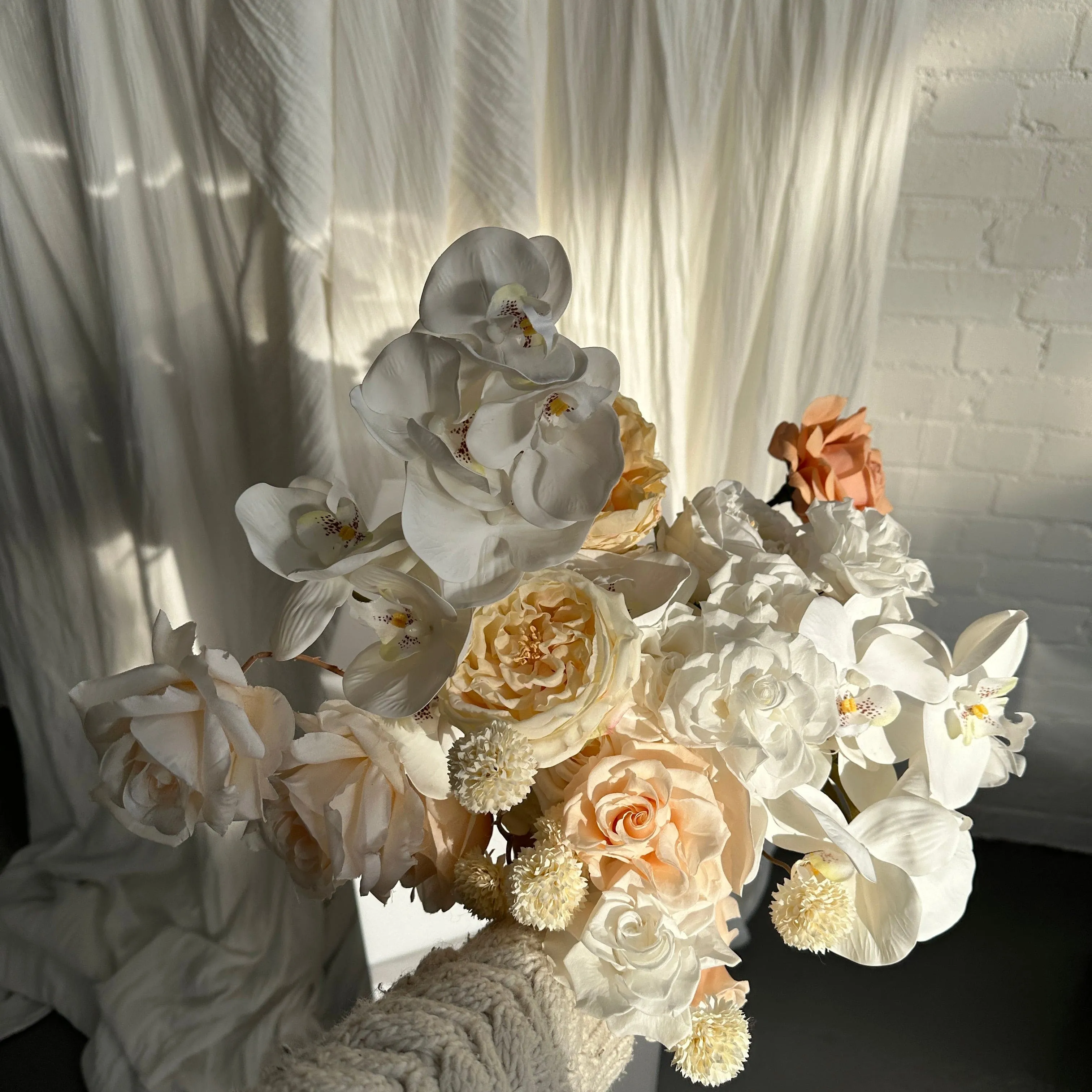 Dried & Artificial Flowers Top Table Centerpiece - Ivory White & Peach