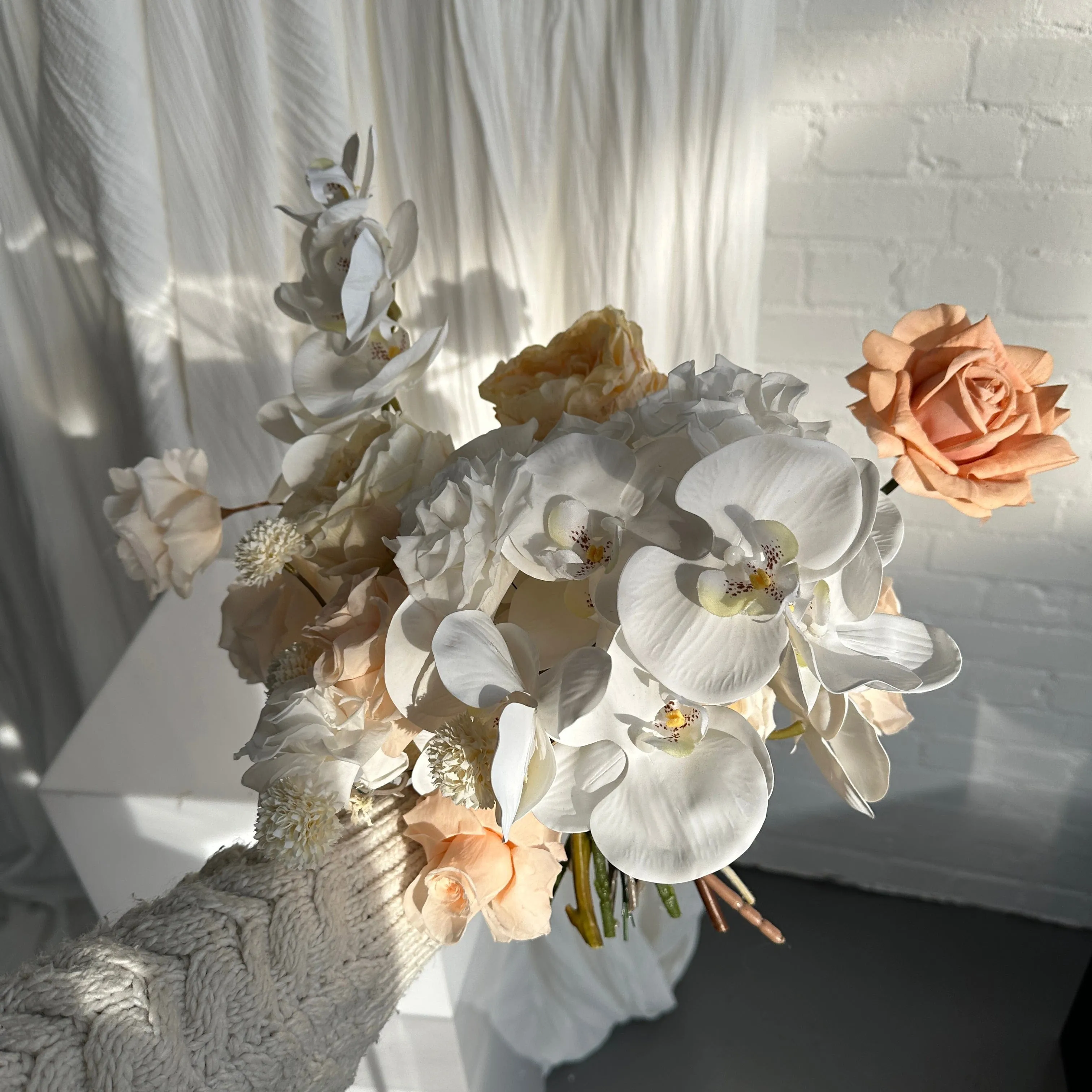 Dried & Artificial Flowers Top Table Centerpiece - Ivory White & Peach