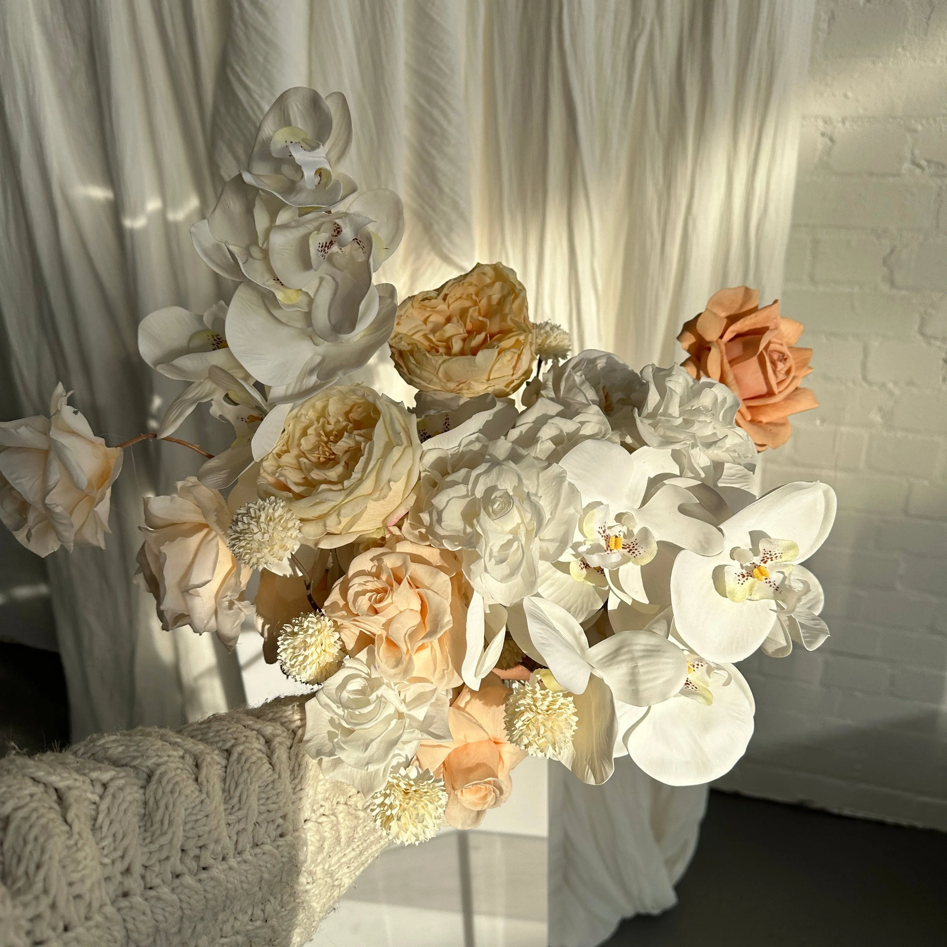 Dried & Artificial Flowers Top Table Centerpiece - Ivory White & Peach